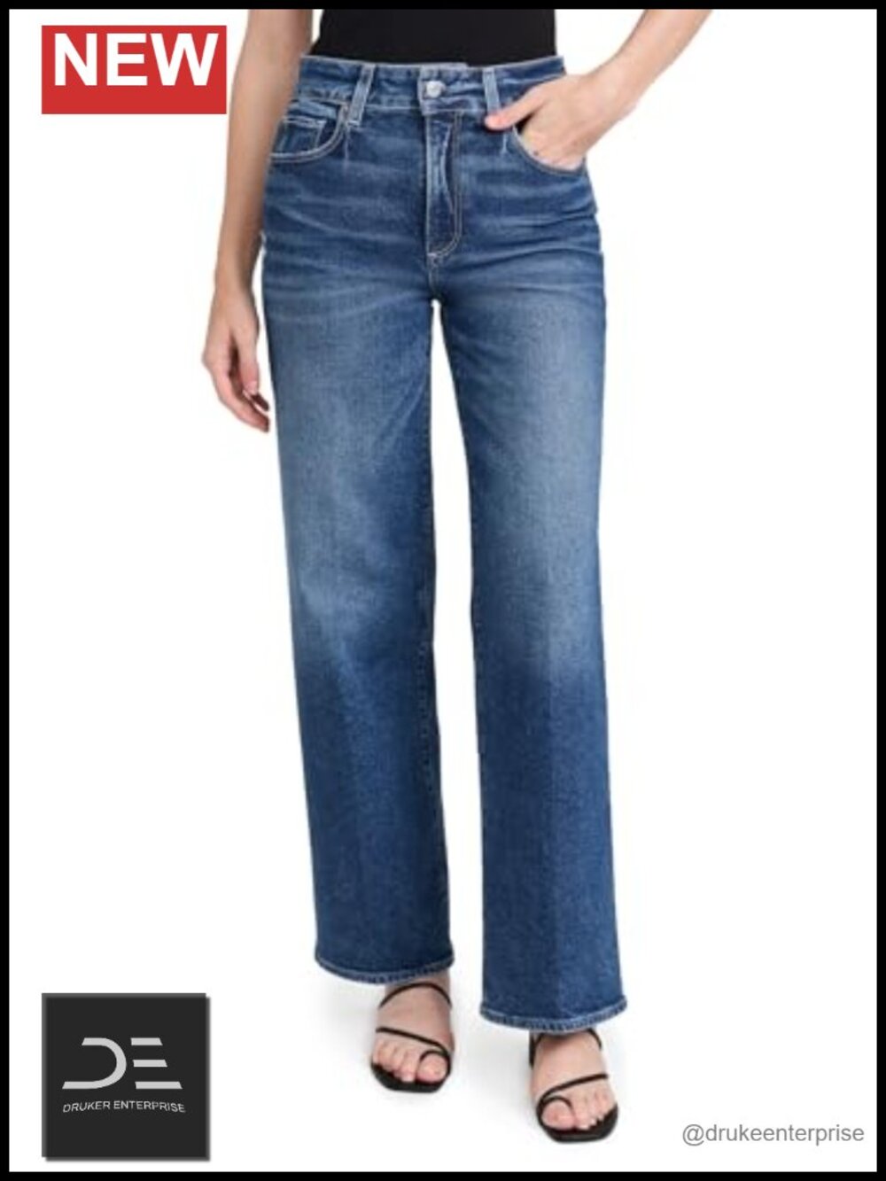 High Rise Wide Leg Jeans 32" Inseam Cotton Blend Non-Stretch